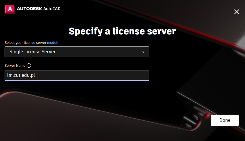 Specify a license server for AutoCAD