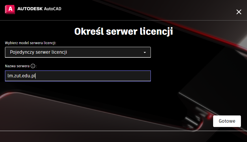 Określ serwer licencji dla AutoCAD