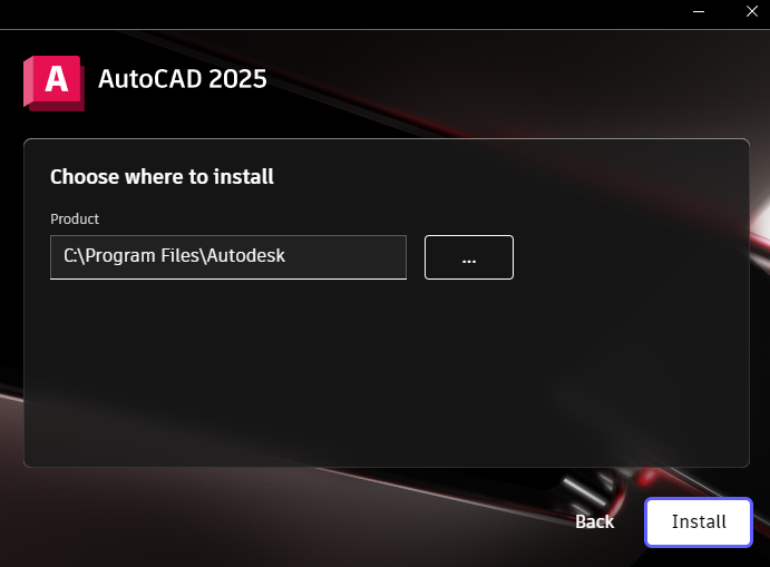 Choose where to install AutoCAD